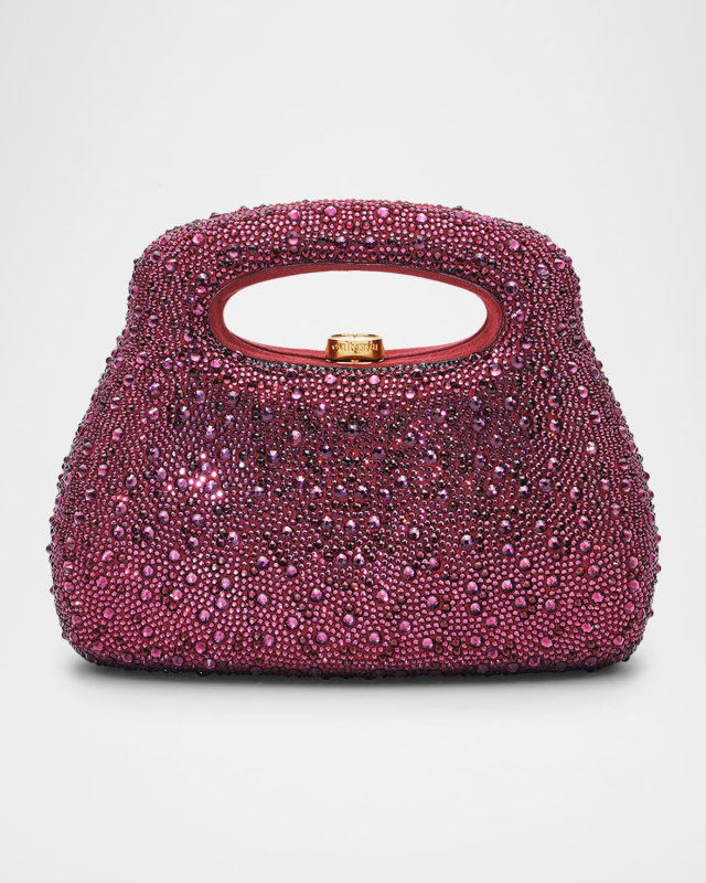 Mimi Rhinestone Suede Top-Handle Bag